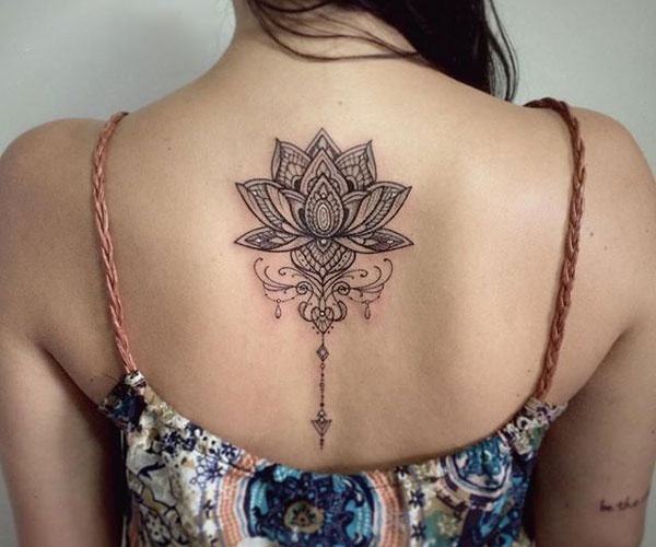 beautiful lotus tattoo on the back of the neck