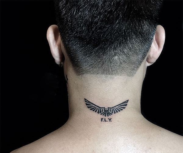wings tattoo on the back of the neck 