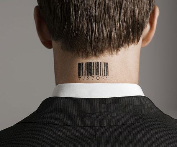 Barcode tattoo on the back of the neck 