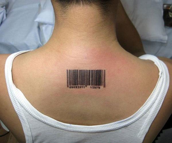 beautiful bar code tattoo on the back of the neck