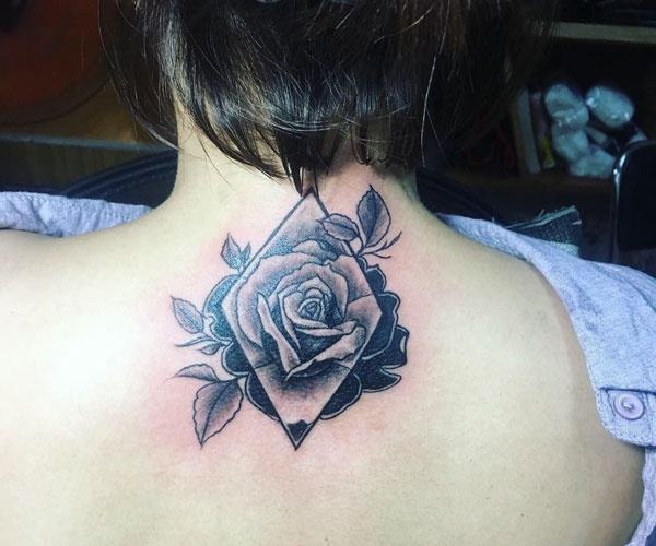 rose tattoo on the back of the neck 