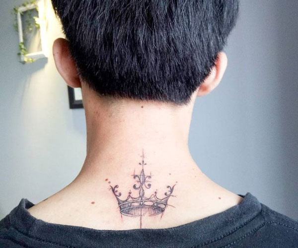 crown tattoo on the back of the neck 
