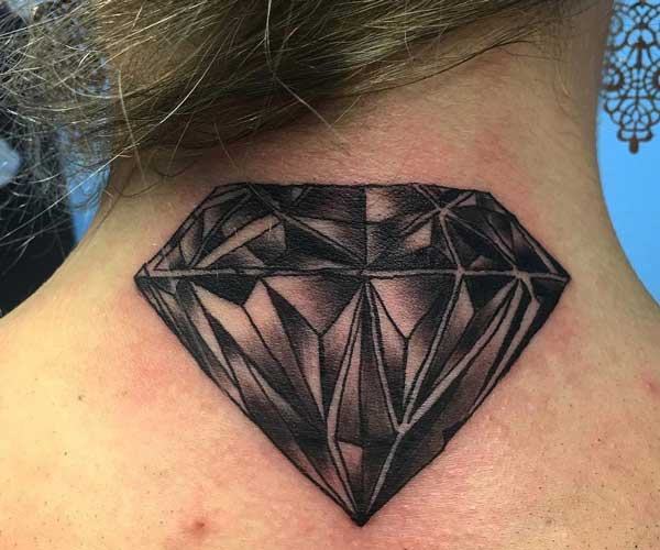 Unique diamond tattoo on the back of the neck