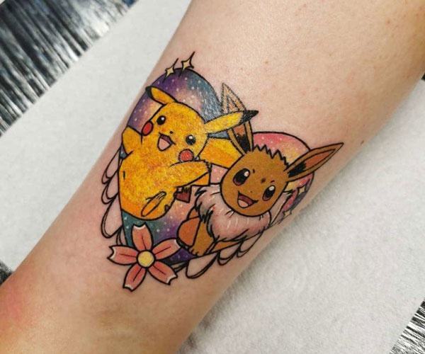 hình xăm pikachu và eevee xinh đẹp