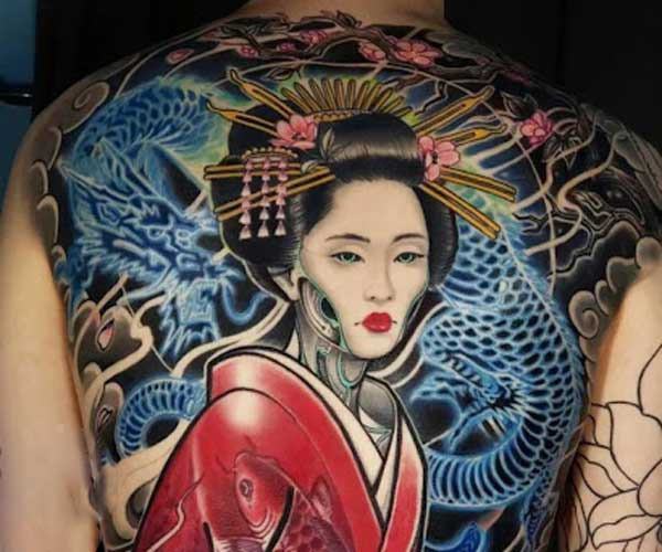 hình xăm geisha và rồng 