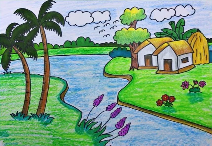 Cách vẽ tranh phong cảnh đẹp thiên nhiên quê hương bằng bút chì  TRẦN  HƯNG ĐẠO