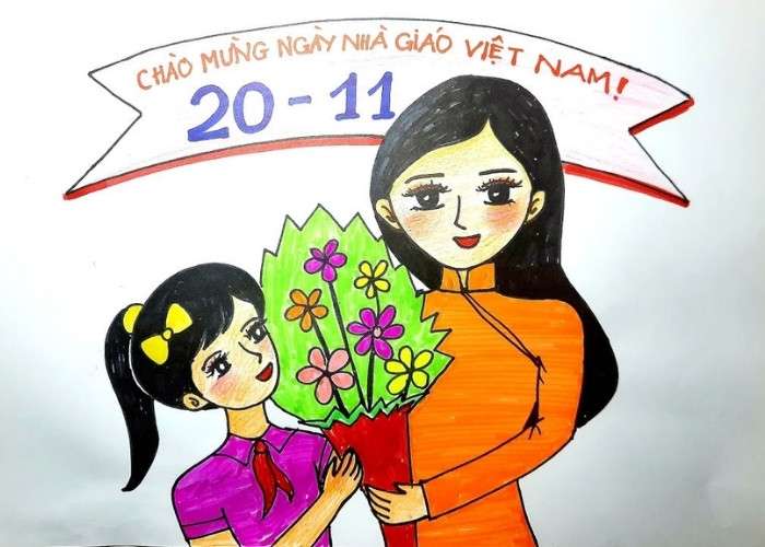 Vẽ tranh đề tài ngày Nhà giáo Việt Nam 2011 Vẽ học sinh tặng hoa cô giáo 2011 Mỹ thuật 8 YouTube