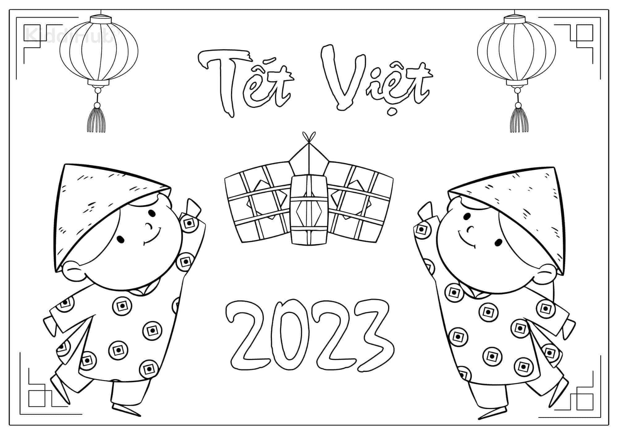 Tranh tô màu Tết 2023 độc đáo  đa dạng  Tranh tô màu đón năm mới cho bé