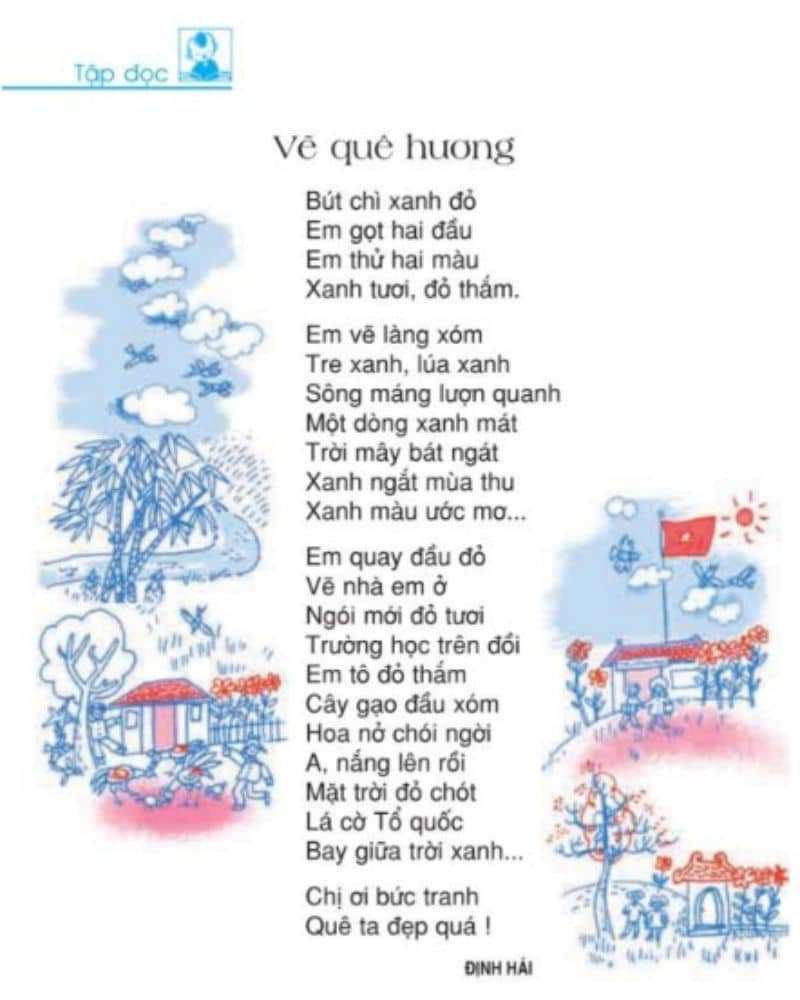 Vẽ quê hương bằng Tiếng Việt lớp 3. (Ảnh: Trích từ SGK)