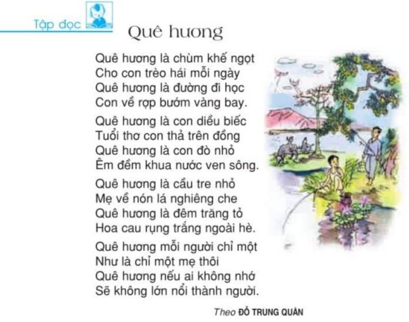 Bài thơ quê hương lớp 3. (Ảnh: Chụp lại SGK Tiếng Việt 3 tập 1 trang 79)