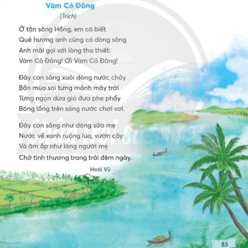 Bài thơ Vàm Cỏ Đông tiếng Việt lớp 3. (Ảnh: Chụp SGK)