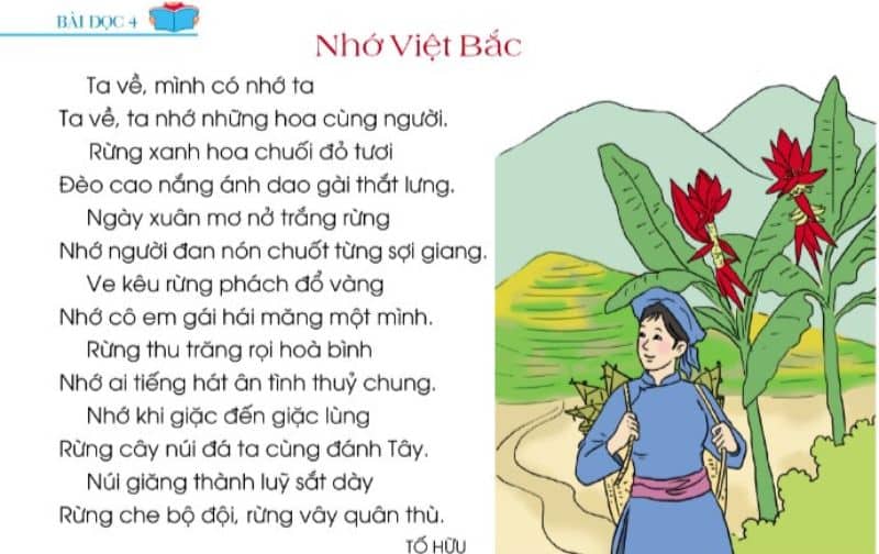Bài thơ Nhớ Việt Bắc lớp 3. (Ảnh: Chụp theo tập Cánh diều)