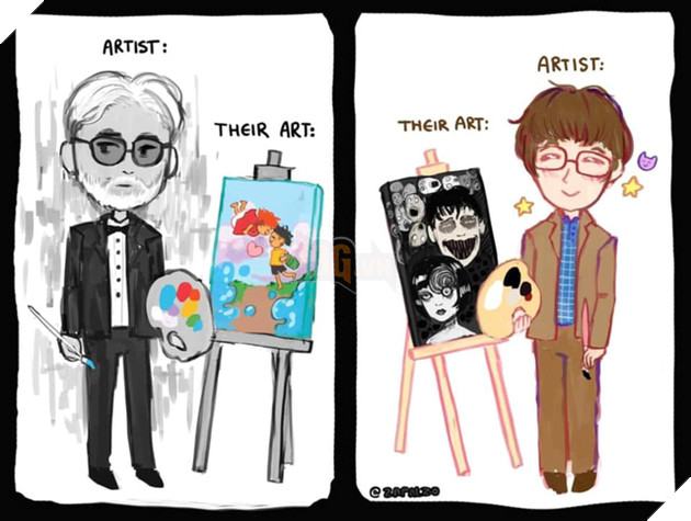 So sánh phong cách hội họa và tính cách trái ngược của đạo diễn Hayao Miyazaki và họa sĩ minh họa Junji Ito trong Thế giới hài hước 8