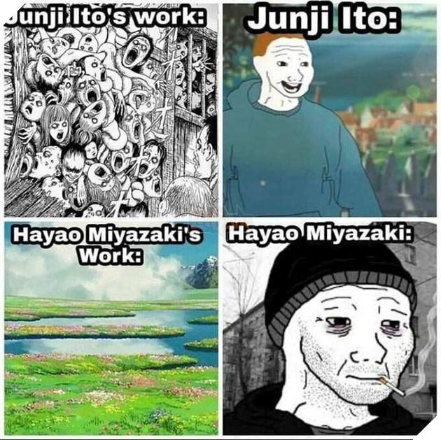 So sánh phong cách hội họa và tính cách trái ngược của đạo diễn Hayao Miyazaki và họa sĩ Junji Ito trong thế giới hài hước10
