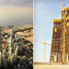 Hình ảnh Tháp Jeddah trong quá trình xây dựng và phối cảnh khi hoàn thiện.  Ảnh: 9News