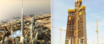 Hình ảnh Tháp Jeddah trong quá trình xây dựng và phối cảnh khi hoàn thiện.  Ảnh: 9News